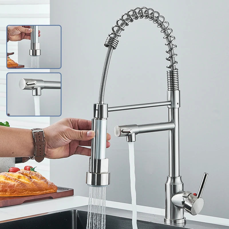 Nickel Faucet Pull Down Hot Cold Water Mixer 360 Rotation