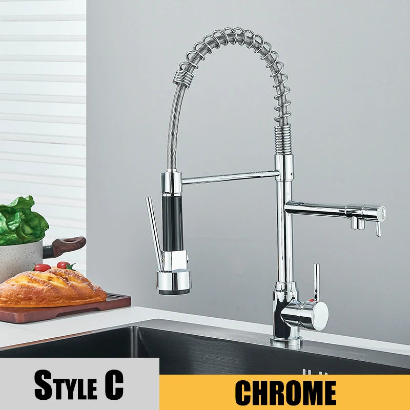 Nickel Faucet Pull Down Hot Cold Water Mixer 360 Rotation