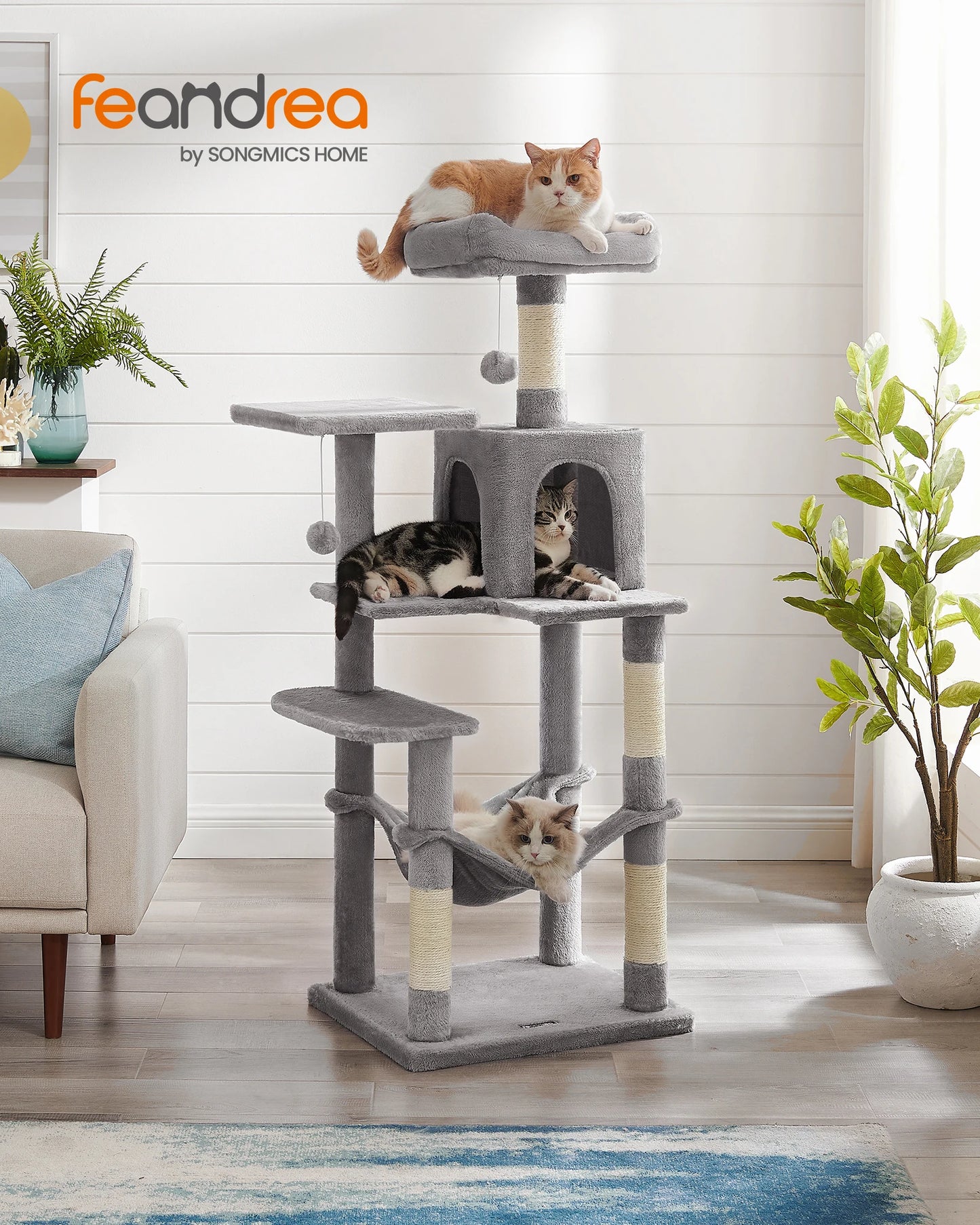Feandrea Cat Tree 56.3 Inch Cat Condo With Scratching Posts