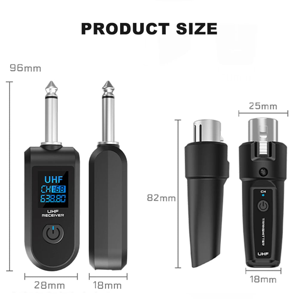 XLR Wireless Microphone System Transmitter and Receiver Adapter for Audio Mixer Dynamic Mic Electric Guitar Bass