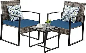 3 Pieces Patio Bistro Sets, Outdoor Wicker Furniture Set,Rattan Conversation with Coffee Table for Yard Balcony Garden,Brown Cus