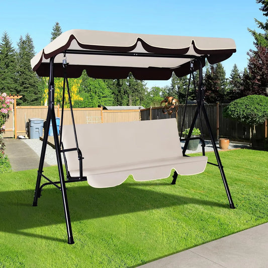 3 Seat Outdoor Porch Swing with Adjustable Canopy and Durable Metal Frame Garden Swing Chair