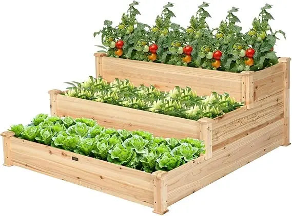 Giantex 3 Tier Raised Garden Bed Outdoor Planter Box Vegetable Flower Growing Box Elevated Wood Planting Kit