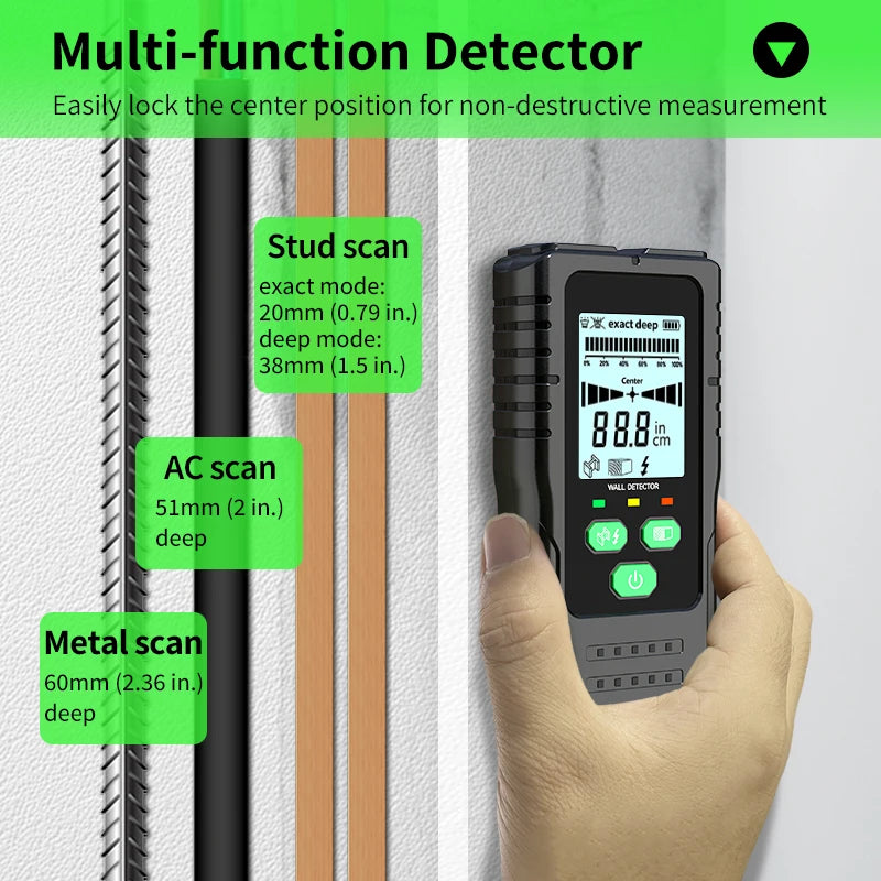 R&D New Stud Finder Wall Scanner Cable Wires Depth Tracker Wall Metal Detector Electronic Backlit Black AC Wood Finder