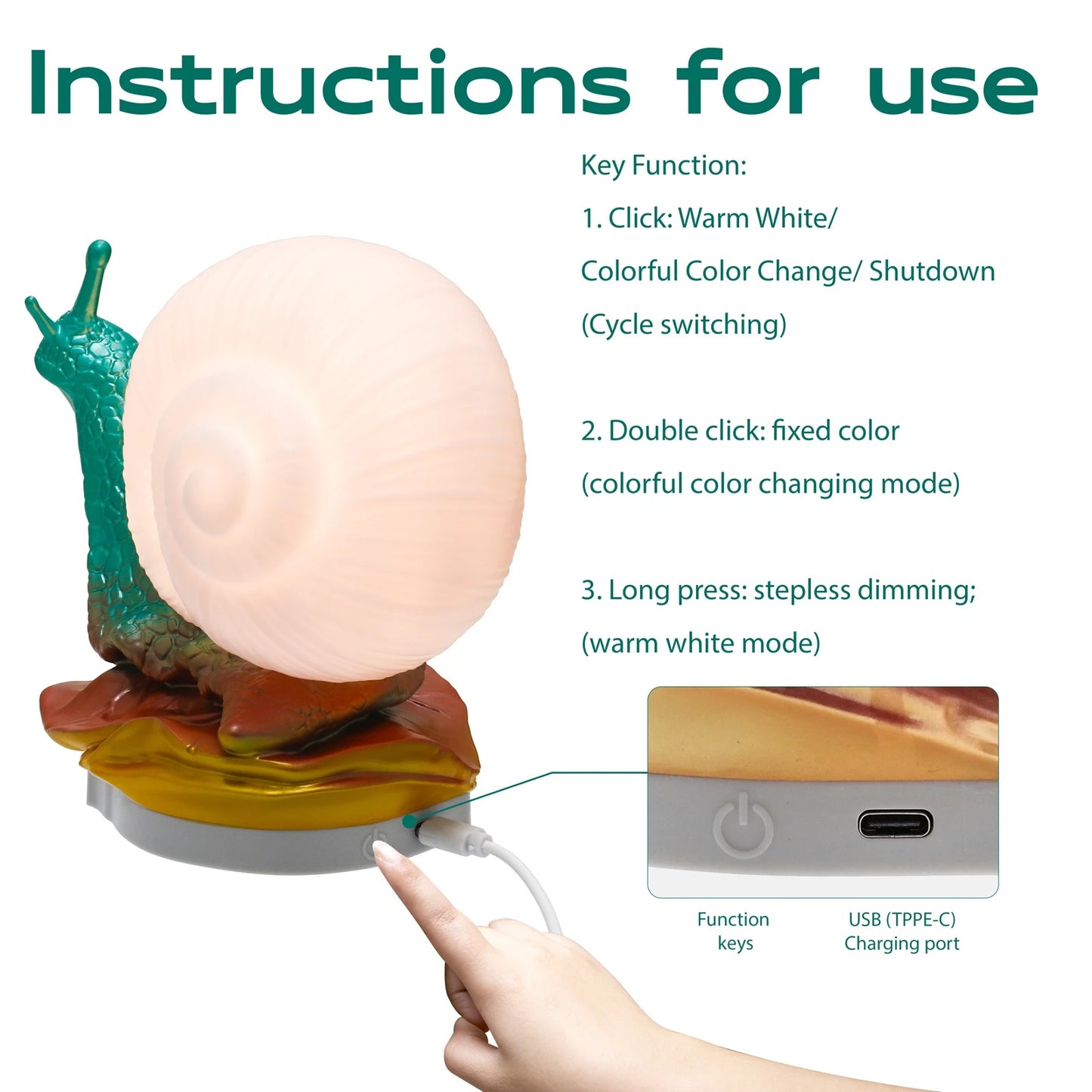 4W Kids Snail Night Light With Adjustable Brightness