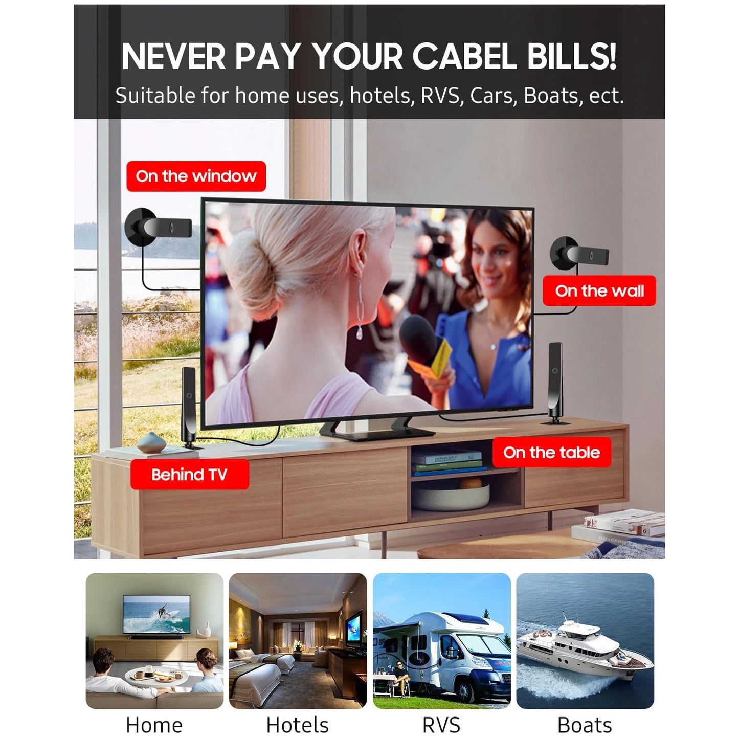 6000 Miles HD TV Antenna for Smart TVs and All Digital TVs with 4K 8K Support and 36DB Signal Booster