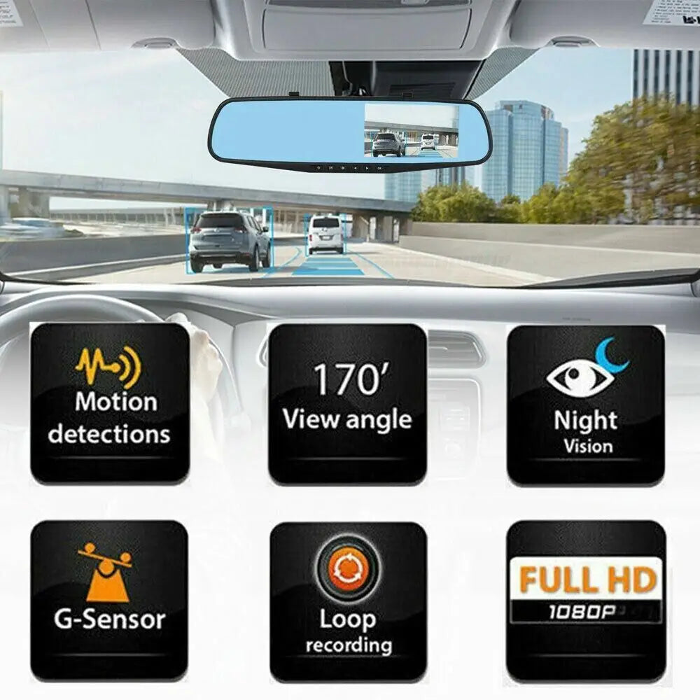 1080P HD Rearview Mirror Dash Cam Front And Rear Recorder