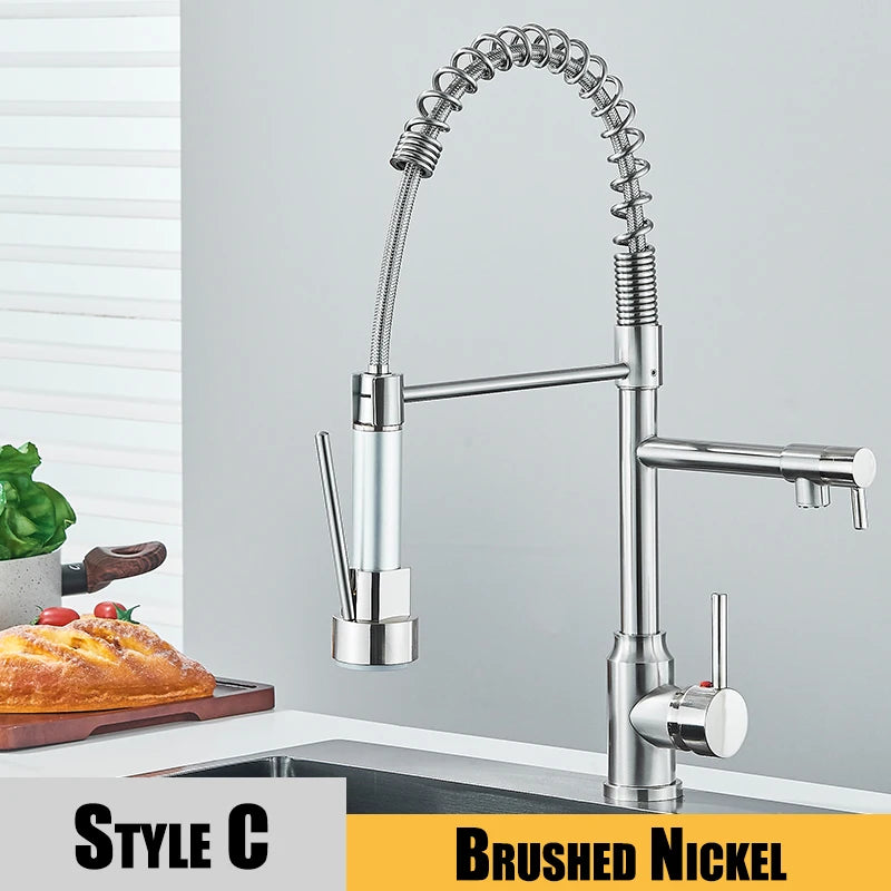 Nickel Faucet Pull Down Hot Cold Water Mixer 360 Rotation