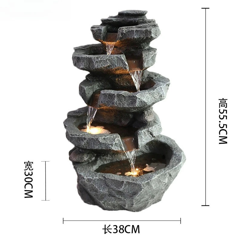 Resin Desktop Indoor Waterfall Fountain LED Tabletop Decor With Stacked Rocks