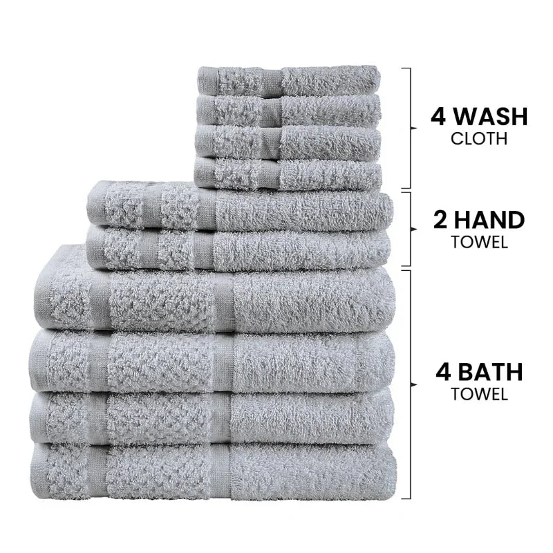 10 Piece Towel Set With Upgraded Softness And Durability 100 Percent Cotton Bath Towels Grey Plaid Pattern