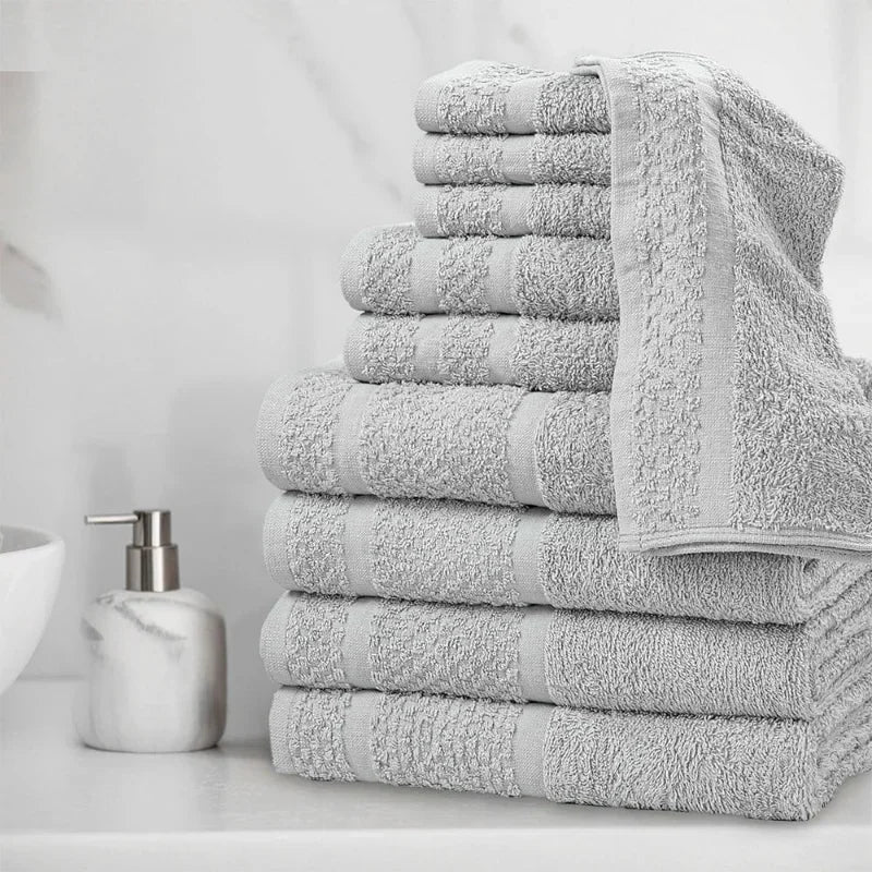 10 Piece Towel Set With Upgraded Softness And Durability 100 Percent Cotton Bath Towels Grey Plaid Pattern