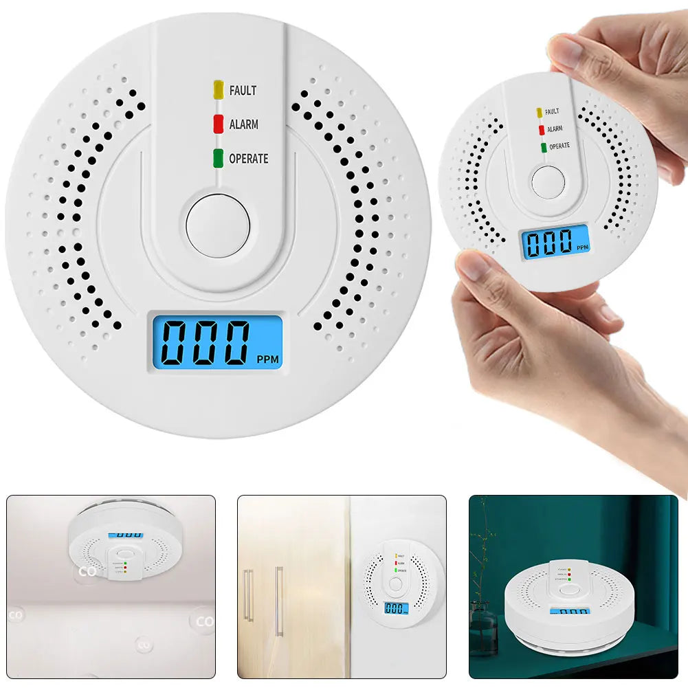 Digital Carbon Monoxide Detector Sound Warning & LED Indicator Battery Powered CO Gas Monitor Alarm Detector for Home Warehouse