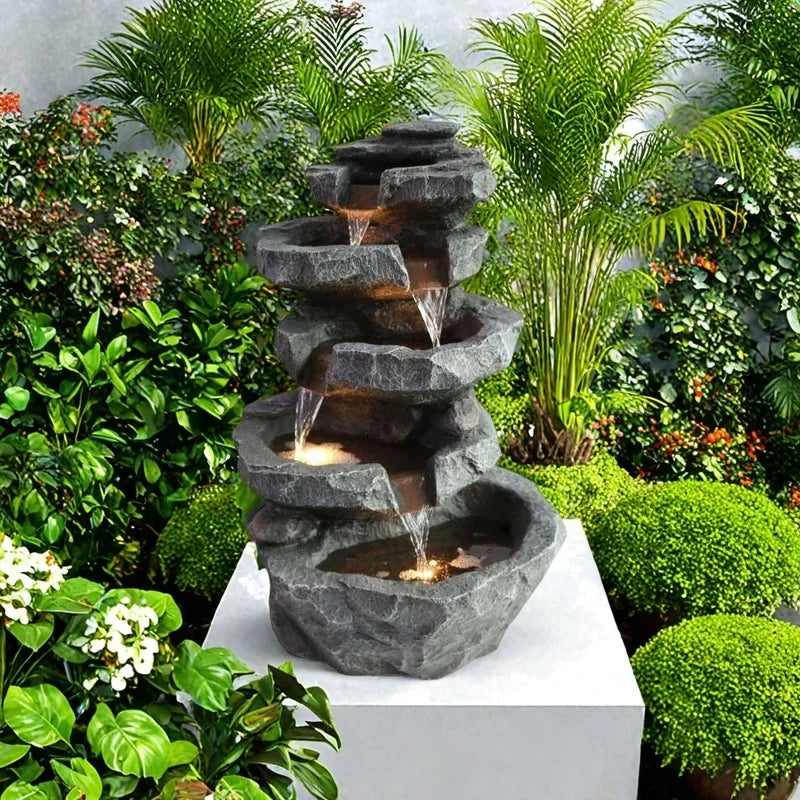 Resin Desktop Indoor Waterfall Fountain LED Tabletop Decor With Stacked Rocks