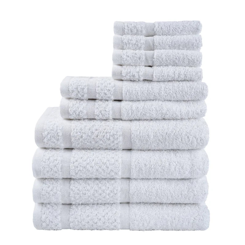 10 Piece Towel Set With Upgraded Softness And Durability 100 Percent Cotton Bath Towels Grey Plaid Pattern