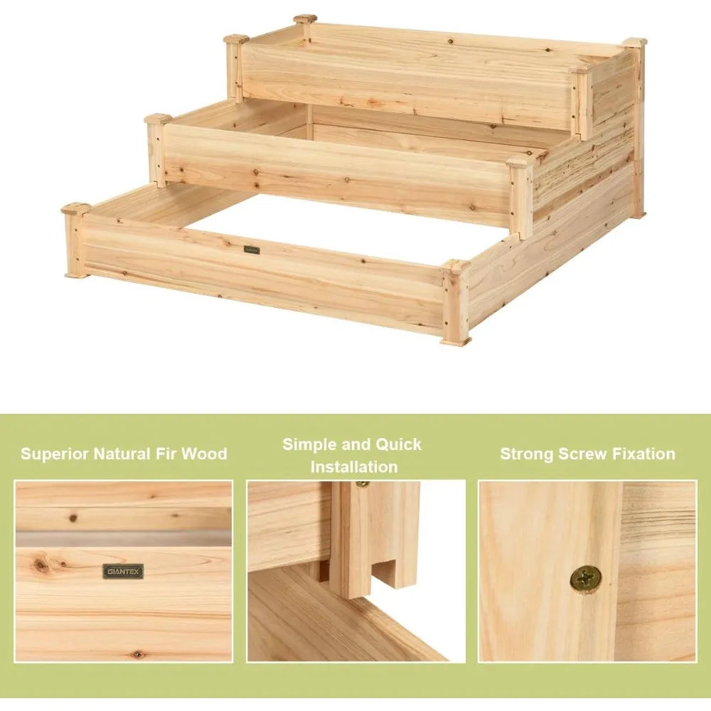 Giantex 3 Tier Raised Garden Bed Outdoor Planter Box Vegetable Flower Growing Box Elevated Wood Planting Kit