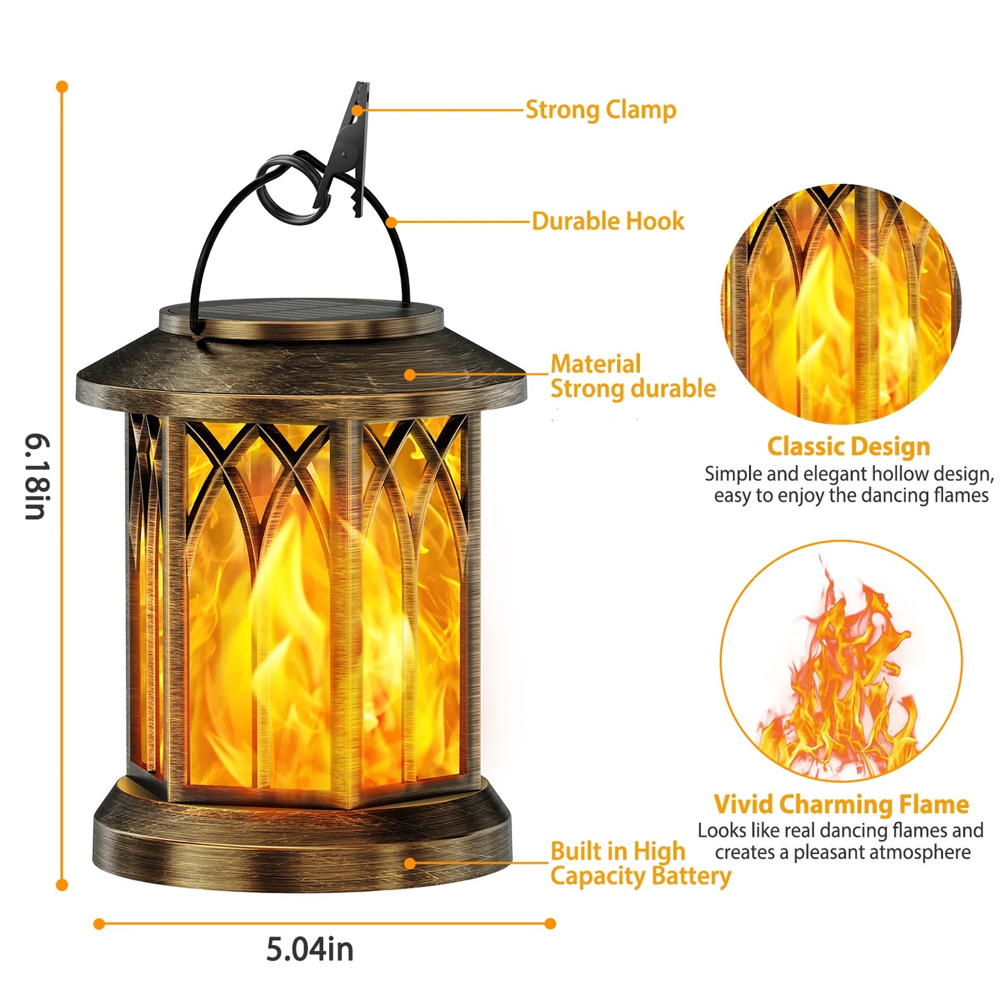 2 Pack Solar Flickering Flame Hanging Lanterns Bronze