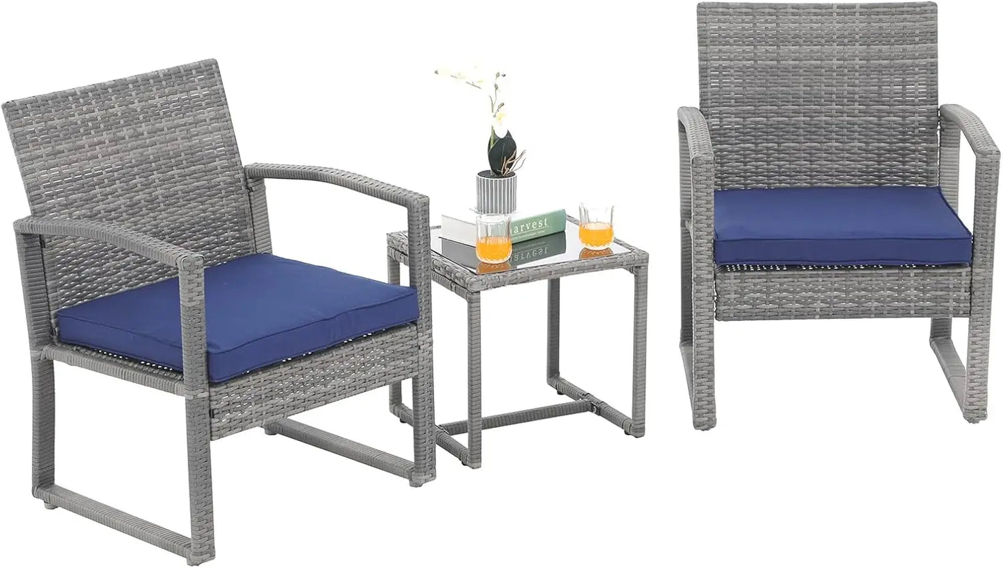 Outdoor Patio Furniture Set， 3 Pieces , Modern Bistro Set with Coffee Table,  3 Pieces Outdoor Patio Furniture Set