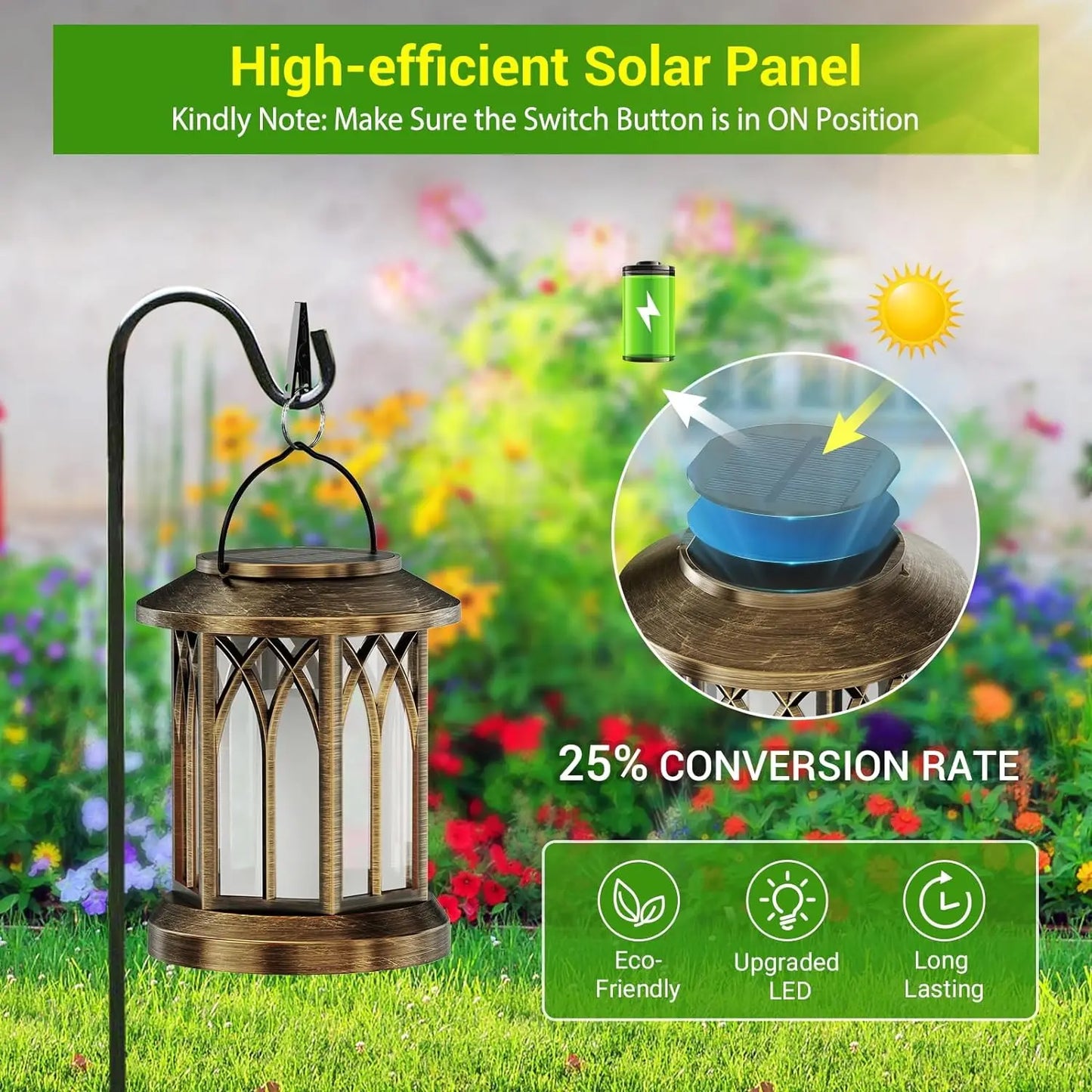 2 Pack Solar Flickering Flame Hanging Lanterns Bronze