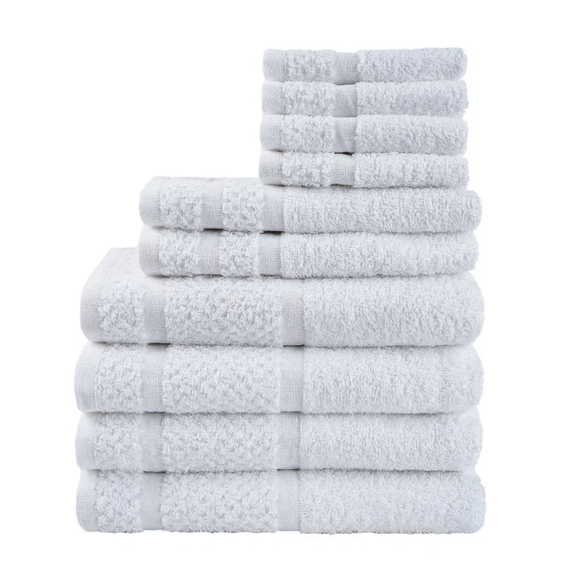 10 Piece Towel Set With Upgraded Softness And Durability 100 Percent Cotton Bath Towels Grey Plaid Pattern