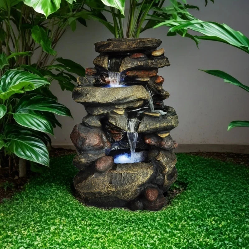 Resin Desktop Indoor Waterfall Fountain LED Tabletop Decor With Stacked Rocks
