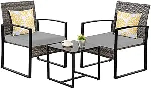 3 Pieces Patio Bistro Sets, Outdoor Wicker Furniture Set,Rattan Conversation with Coffee Table for Yard Balcony Garden,Brown Cus