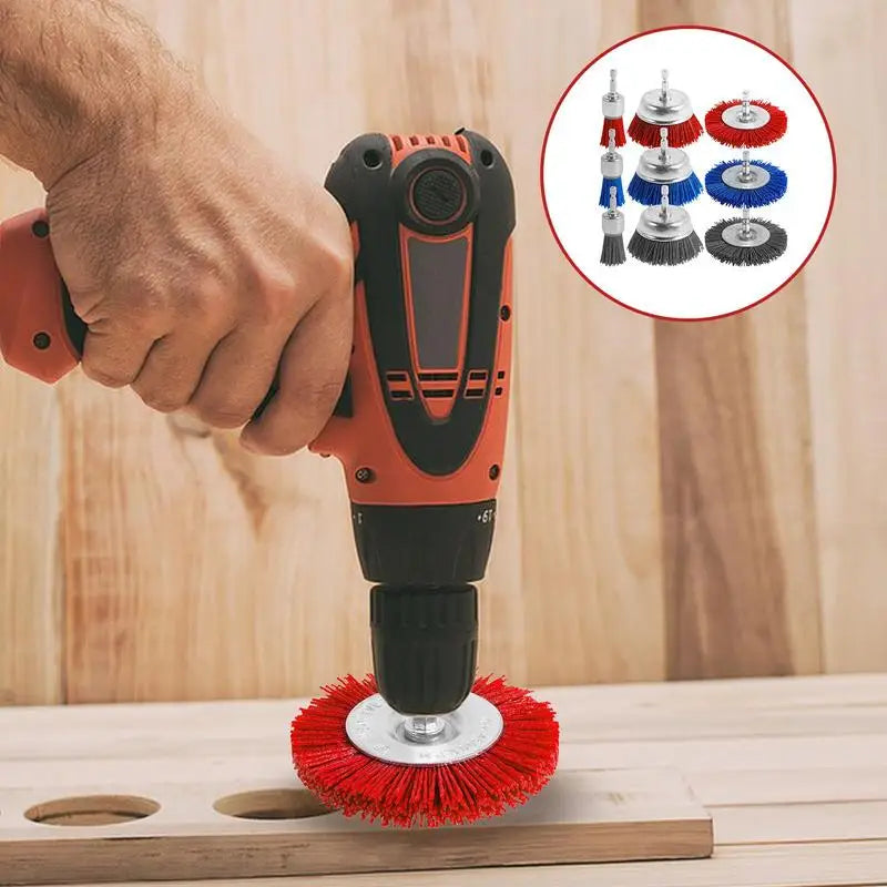 Abrasive Wire Wheel Cup Brush Filament Hex Shank 9 Piece