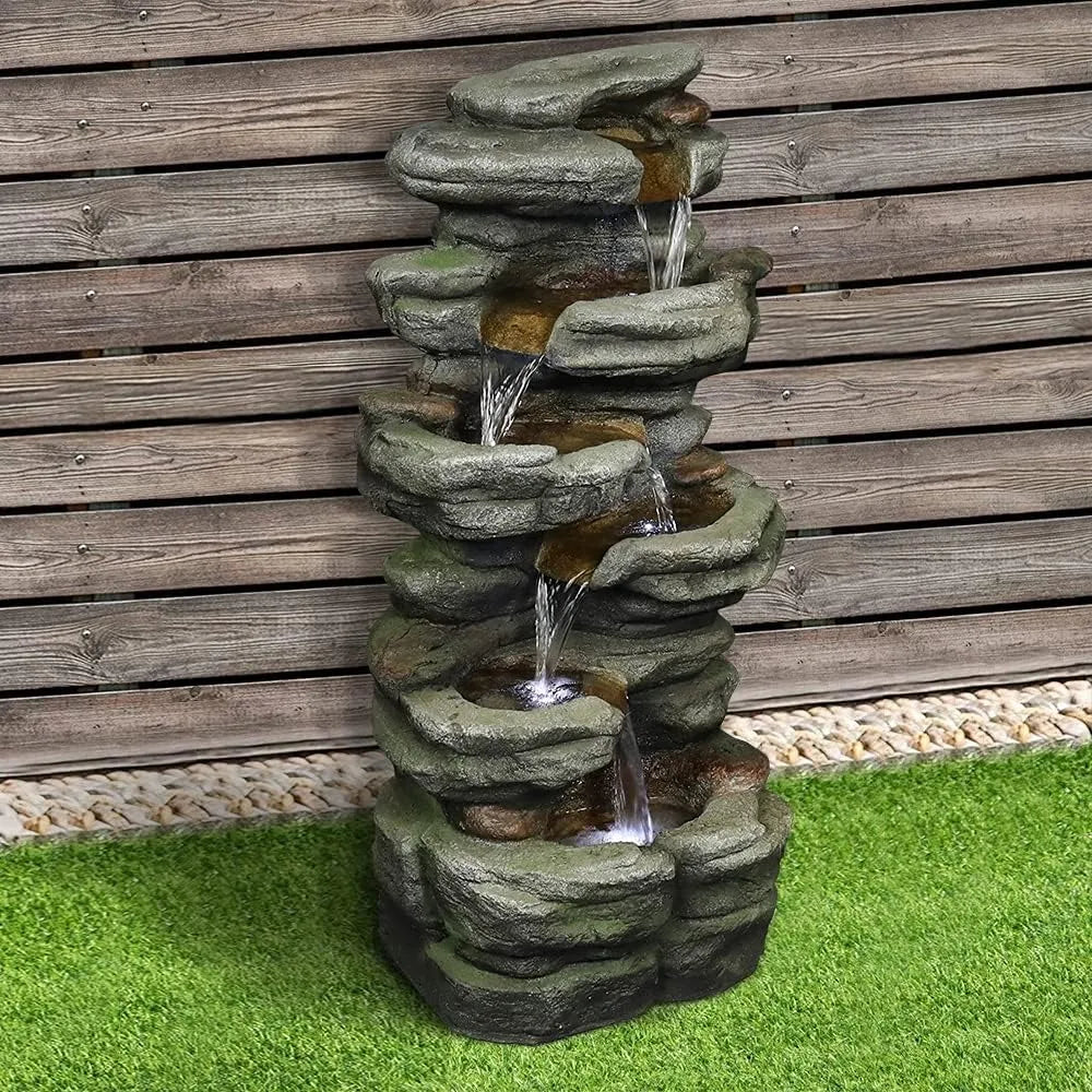 30.7 Inches Outdoor Water Fountain 6-Tiers Rock Waterfall
