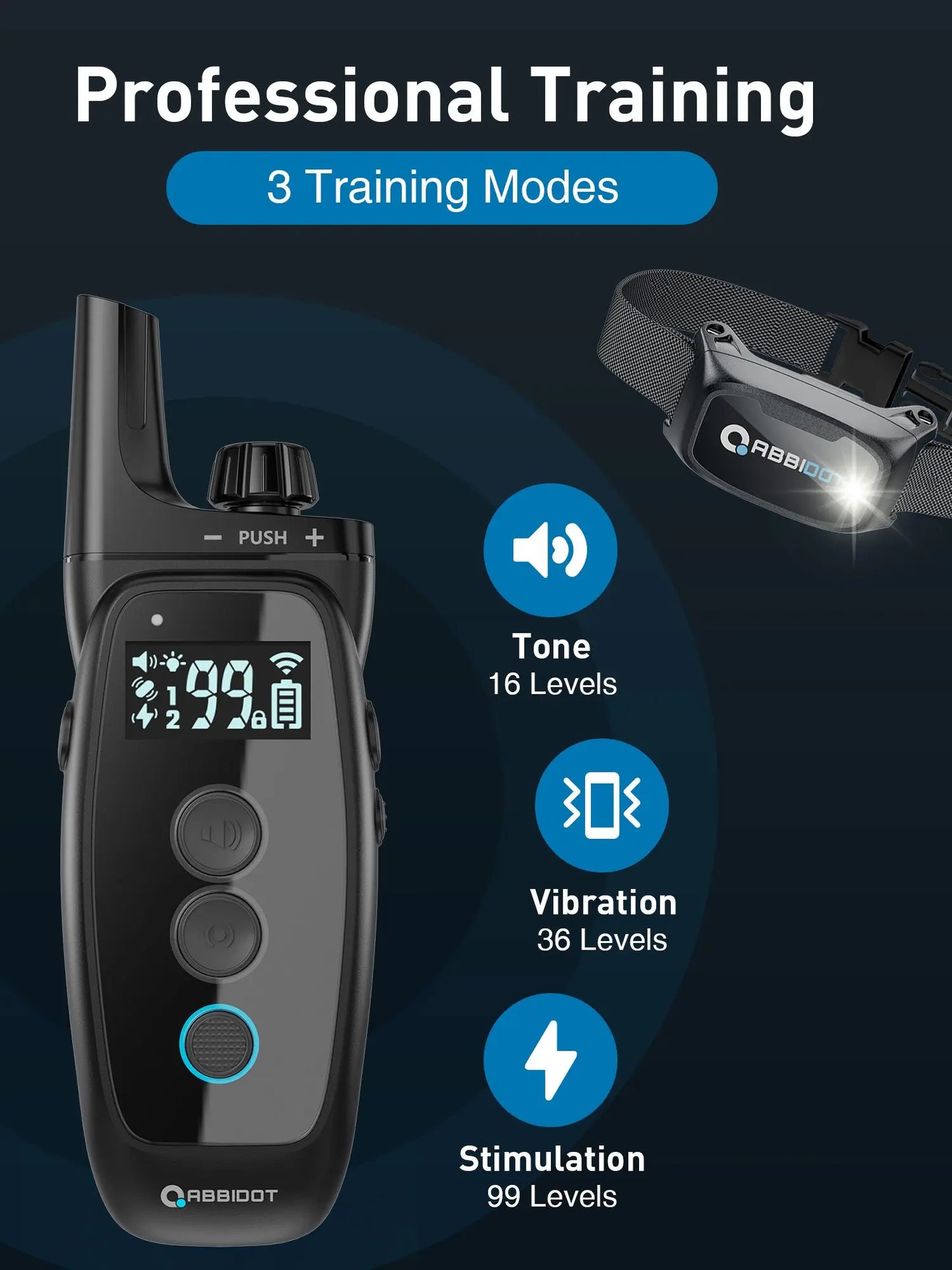 ABBIDOT T50 Dogs Training Electric Shock Collar with LED Light 3300ft Waterproof Canine Equipment Supplies