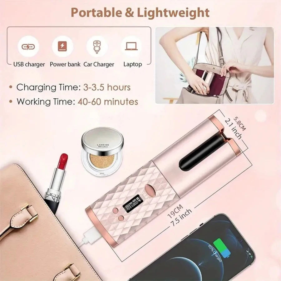 Portable Wireless Hair Curler for Waves & Curls LED Display