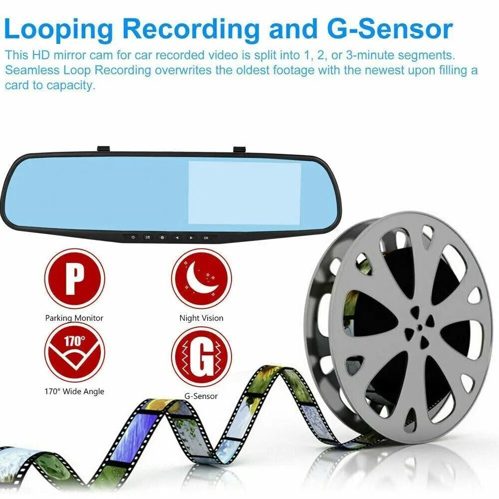 1080P HD Rearview Mirror Dash Cam Front And Rear Recorder