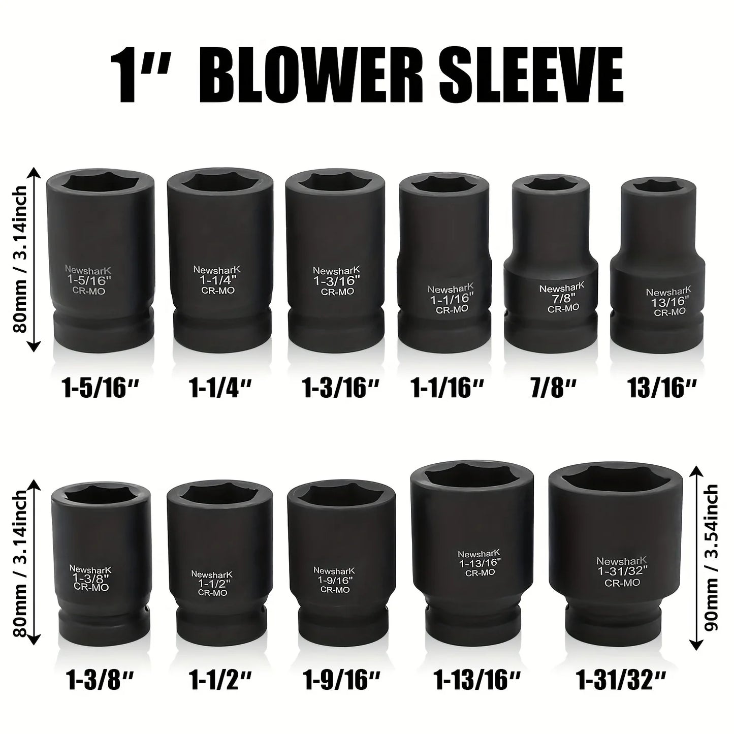 11 Piece Deep Socket Set SAE 1 5 16 To 1 31 32 Inches 6 Point CR Mo Spindle Axle Nut Impact Socket Set for Auto and Home Repair