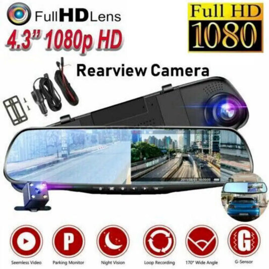 1080P HD Rearview Mirror Dash Cam Front And Rear Recorder