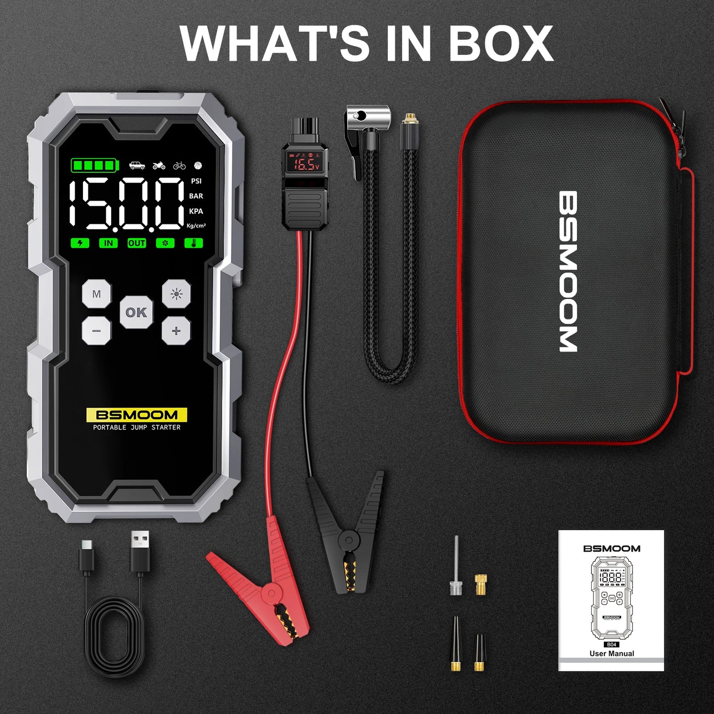 Car Jump Starter With Air Compressor LCD Screen 21800mAh