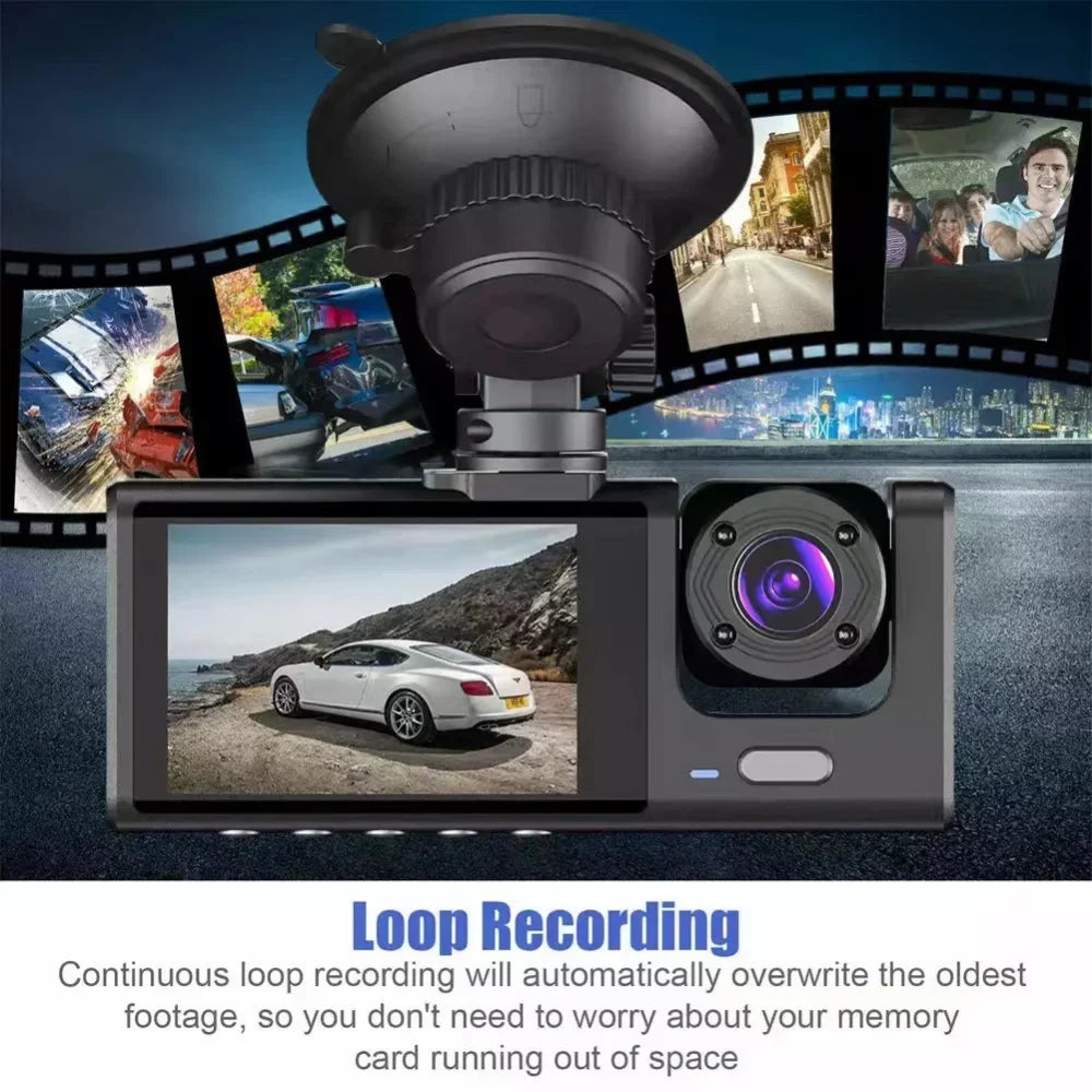 3 Camera Lens Car DVR 3 Channel Dash Cam HD 1080P Dual Lens Dashcam Video Recorder Black Box