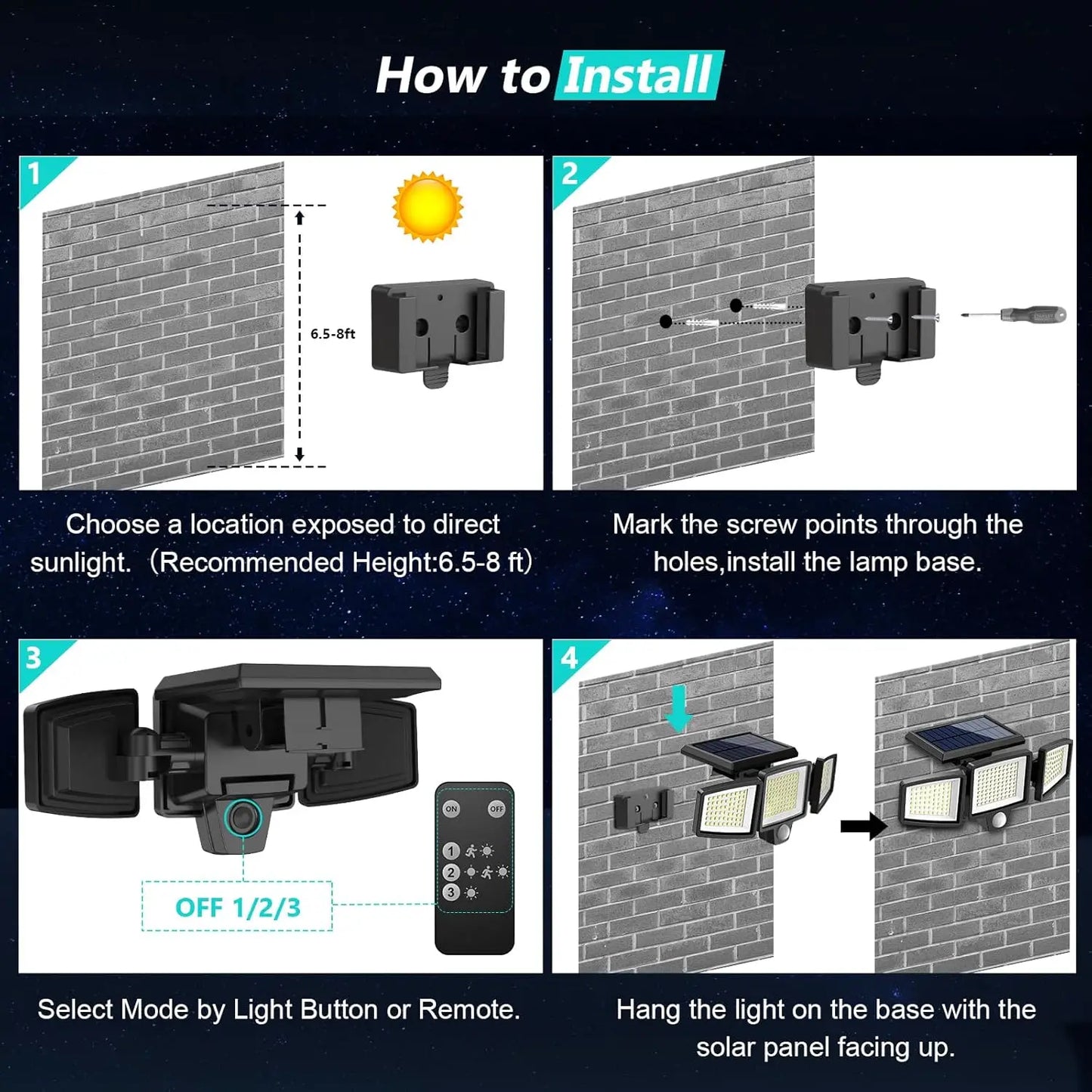 IP65 Waterproof Triple Head Outdoor Solar Light 2500LM