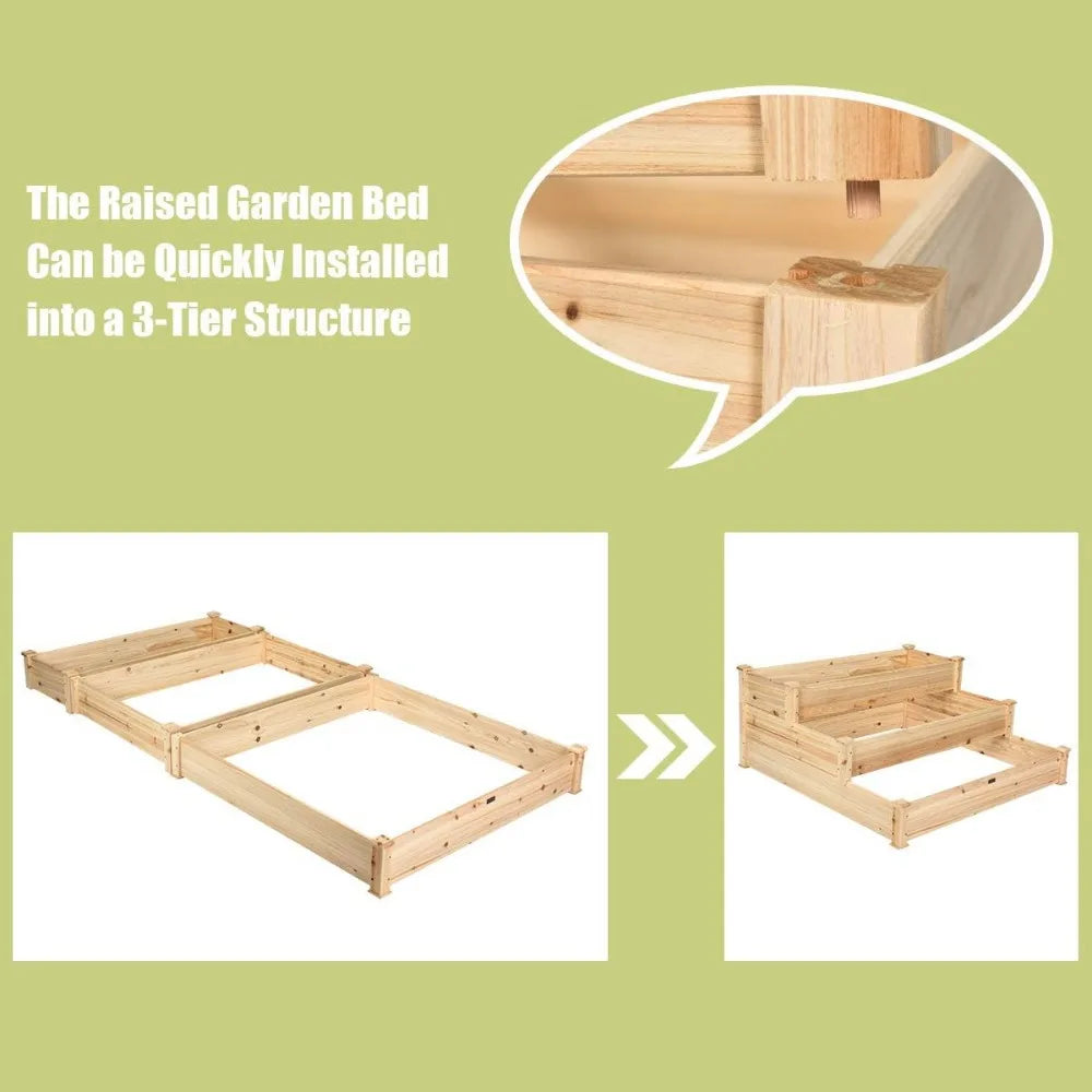 Giantex 3 Tier Raised Garden Bed Outdoor Planter Box Vegetable Flower Growing Box Elevated Wood Planting Kit