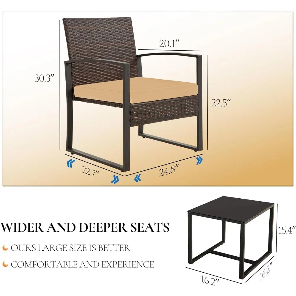 3 Pieces Patio Bistro Sets, Outdoor Wicker Furniture Set,Rattan Conversation with Coffee Table for Yard Balcony Garden,Brown Cus