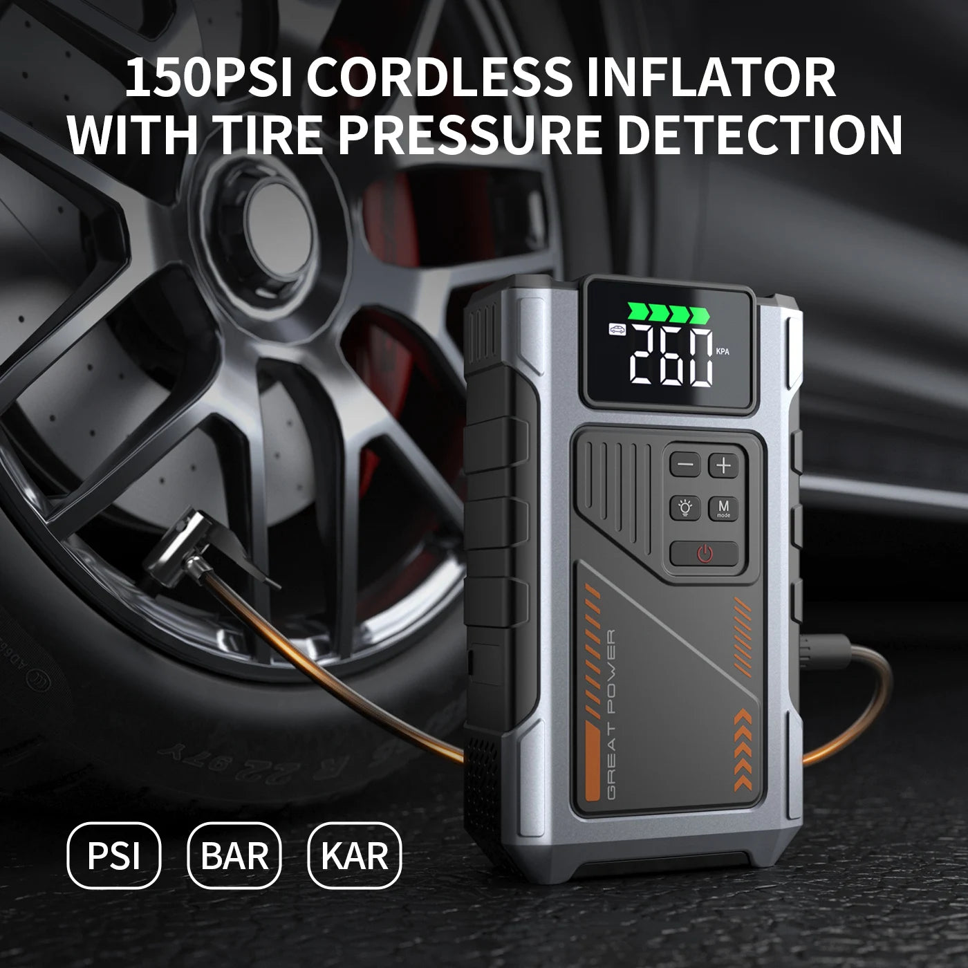 Portable Car Jump Starter With Air Compressor 3000A Peak For 7.5L Gas And 6.5L Diesel Battery Pack With 150 PSI Tire Inflator
