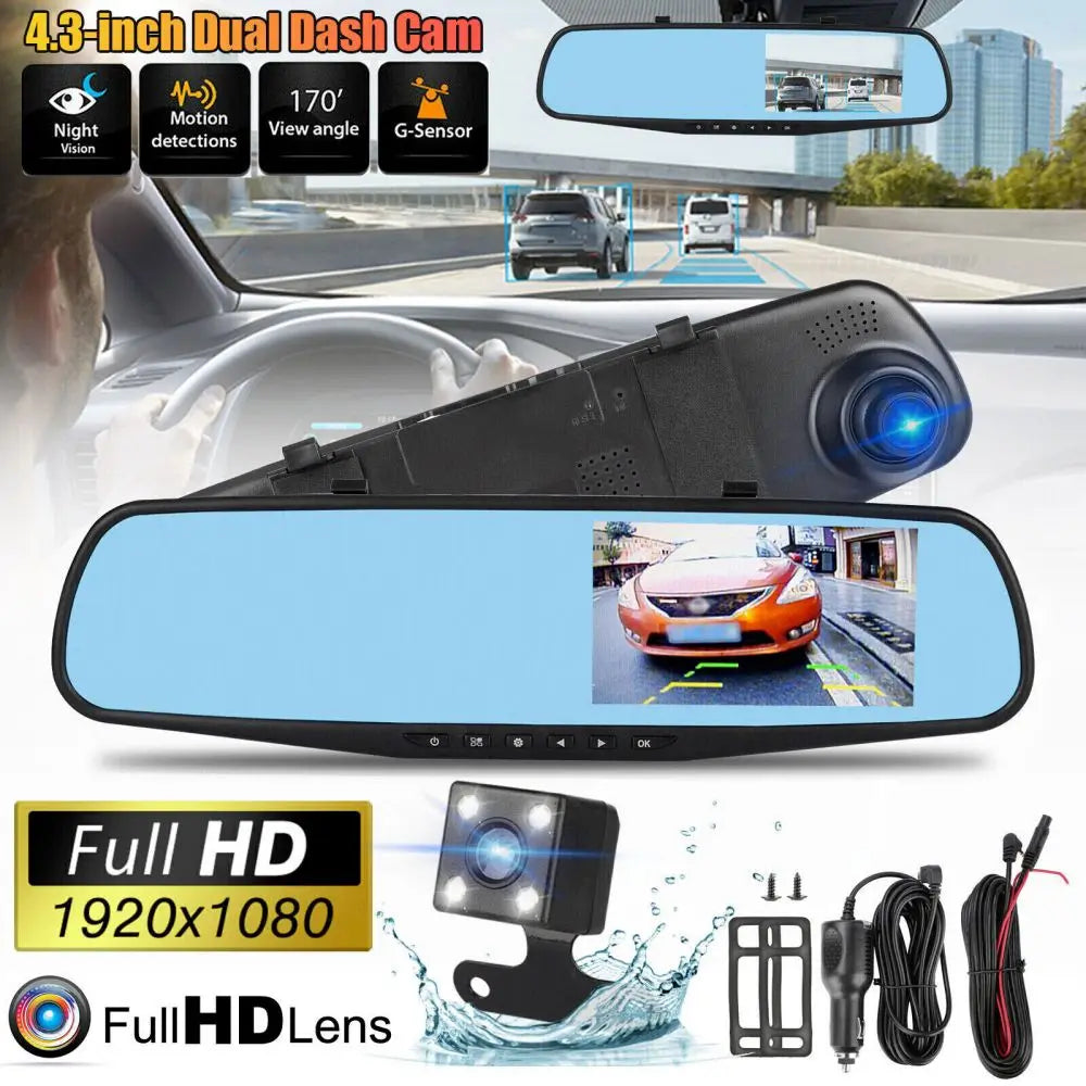 1080P HD Rearview Mirror Dash Cam Front And Rear Recorder