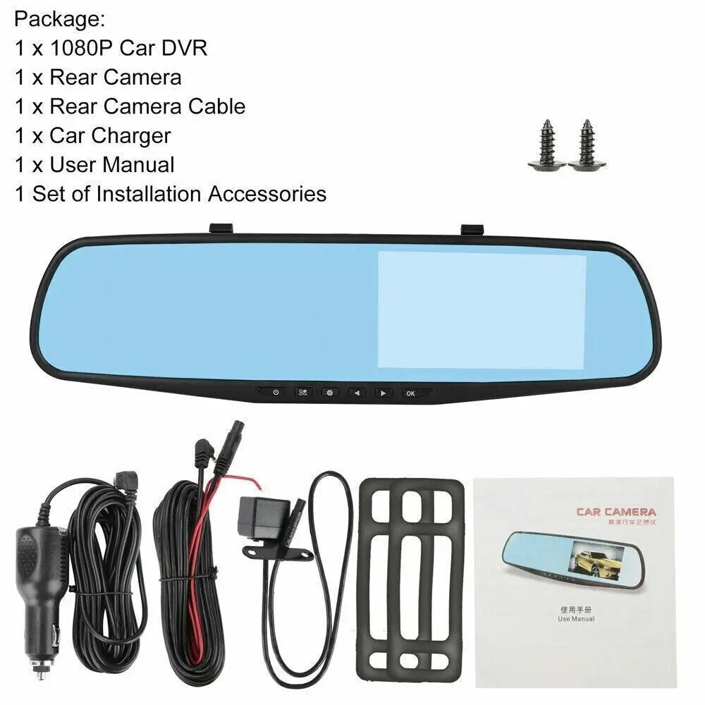 1080P HD Rearview Mirror Dash Cam Front And Rear Recorder