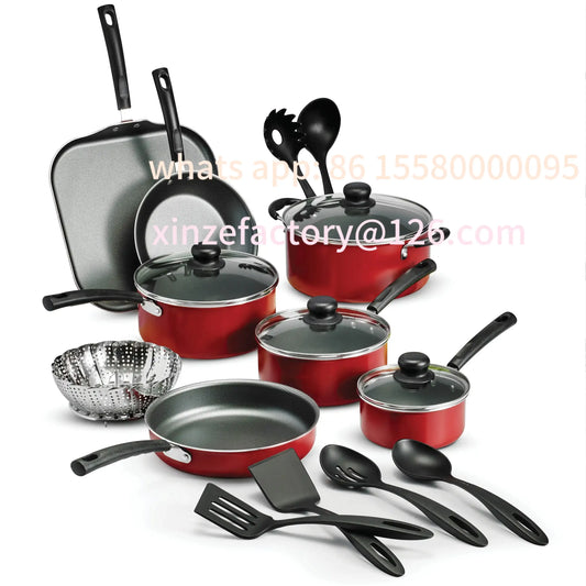 Customizable Nonstick Cookware Set 18 Piece Red Kitchen Essentials
