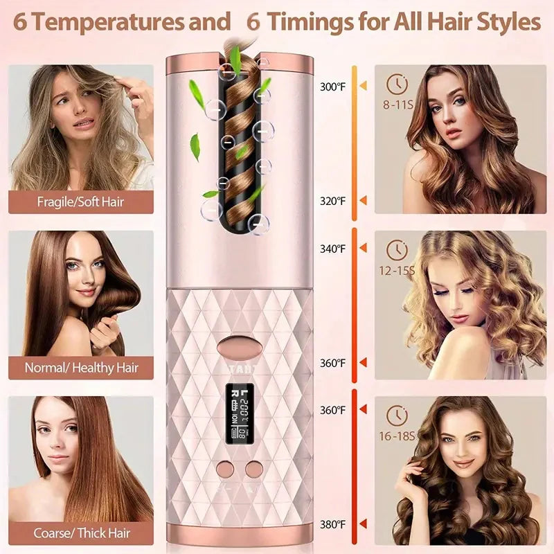 Portable Wireless Hair Curler for Waves & Curls LED Display