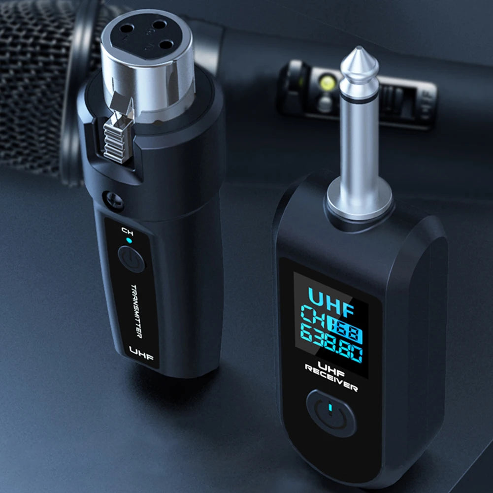 XLR Wireless Microphone System Transmitter and Receiver Adapter for Audio Mixer Dynamic Mic Electric Guitar Bass