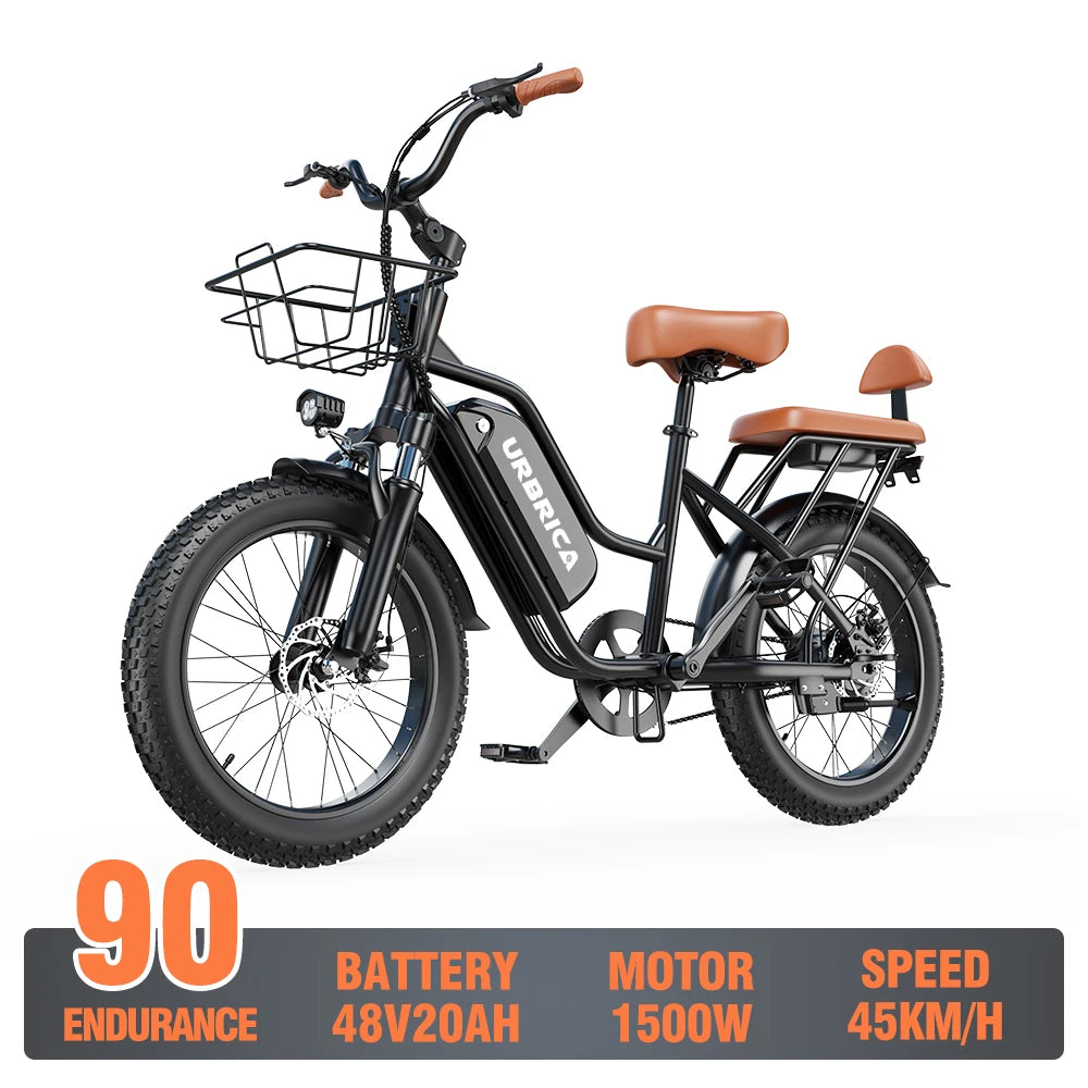 Electric Bike for Adults，20'' 1500W Peak Ebike, Up to 50 Miles 32MPH Electric Mountain Bike with 48V 20AH Removable Battery