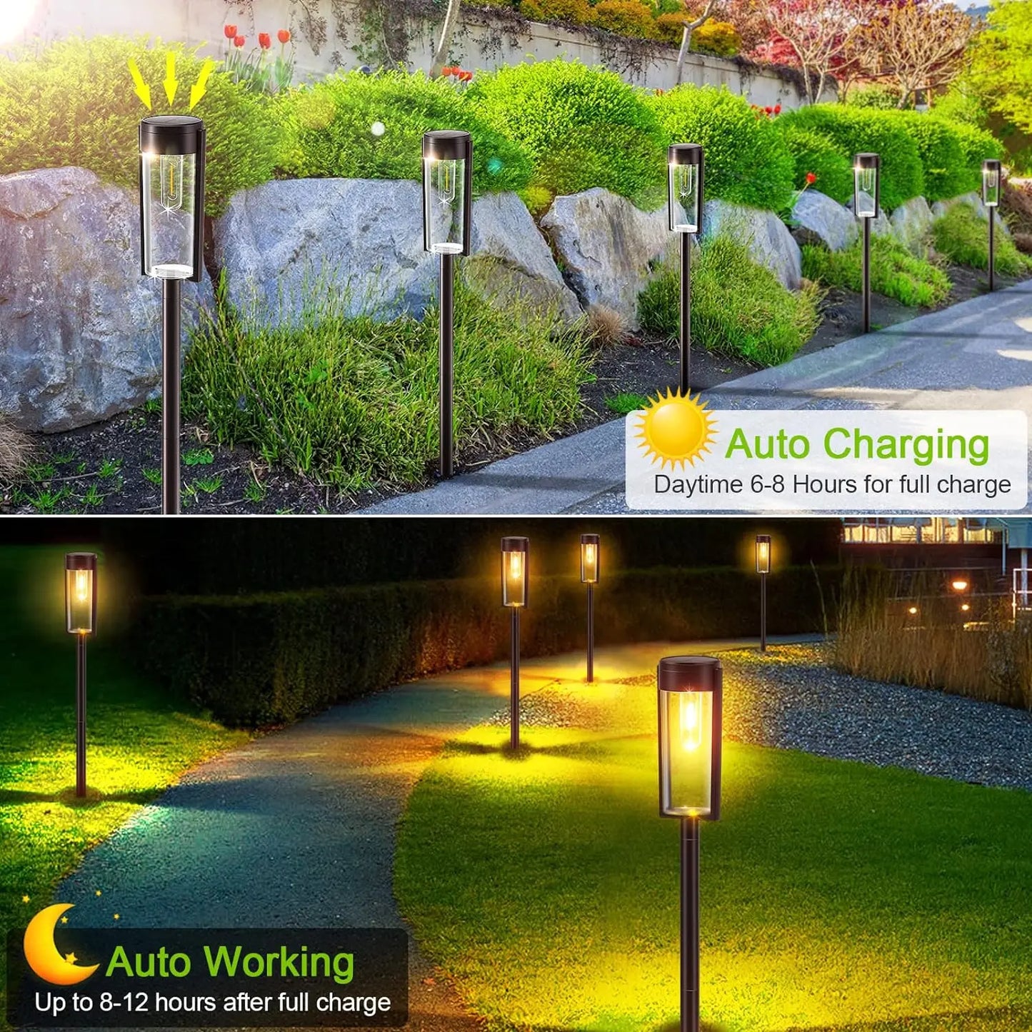 6/12 Pack Solar Pathway Lights Outdoor Auto On/Off Landscape