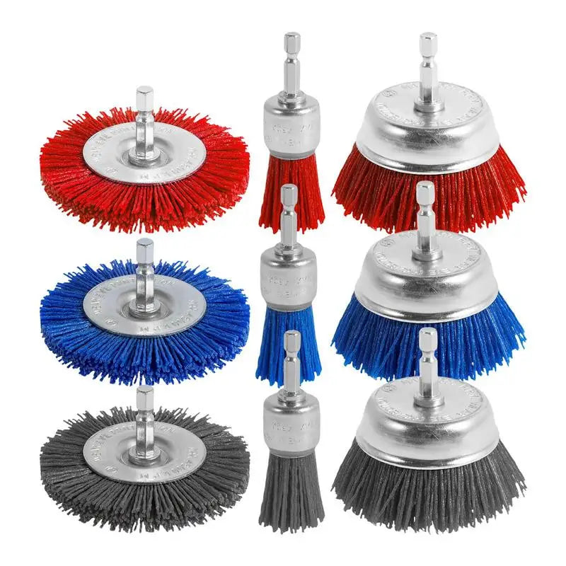 Abrasive Wire Wheel Cup Brush Filament Hex Shank 9 Piece