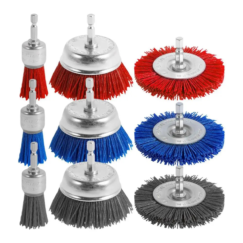 Abrasive Wire Wheel Cup Brush Filament Hex Shank 9 Piece